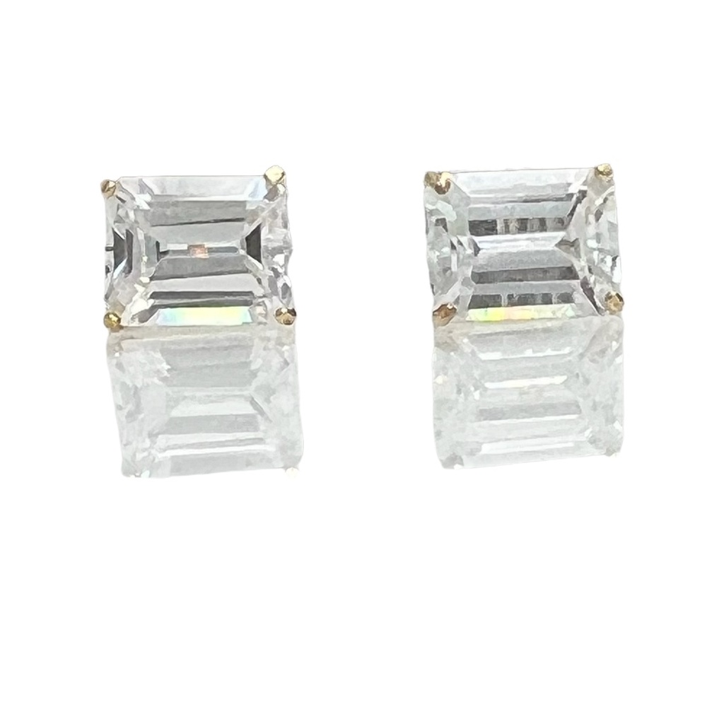 14K GOLD 9x7mm 2.5CT EMERALD CUT CZ STUD EARRINGS